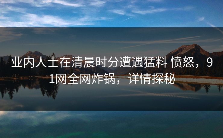 业内人士在清晨时分遭遇猛料 愤怒，91网全网炸锅，详情探秘